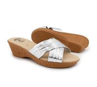 JOMIX Ciabatte Estive Zeppa Donna Comode Memory Made in Italy Sandali Eleganti con Fasce Incrociate Metallizzate Plantare Morbido Anatomico Suola Antiscivolo Leggera per Casa Città AITD2626 Argento 39