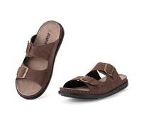 JOMIX Ciabatte Uomo Estive Sandali Eleganti Comodi Pantofole Pelle Ergonomico Morbido Look Casual con Doppia Fibbia Regolabile MOX250658 Marrone 40