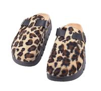 JOMIX Sabot Donna Invernali Ciabatte Chiuse in Pelle Scamosciata Pantofole Moda Comodi Zoccoli da Inverno con Stampa Leopardata WCT255085 (Leopardato Beige, 38 EU)