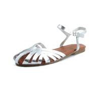 JOMIX Sandali Donna con Cinturino Sandali Estivi Bassi Eleganti Comodi Moda Intrecciate da Mare Spiggia Argento 40