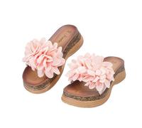 JOMIX Sandali Donna con Fiori in Tessuto Ciabatte Estate con Zeppa Effetto Legno Comode Calzature con Suola Antiscivolo per Spiaggia e Giardino (PINK,36_37)