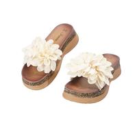 JOMIX Sandali Donna con Fiori in Tessuto Ciabatte Estate con Zeppa Effetto Legno Comode Calzature con Suola Antiscivolo per Spiaggia e Giardino (BEIG,36_37)