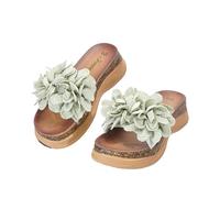 JOMIX Sandali Donna con Fiori in Tessuto Ciabatte Estate con Zeppa Effetto Legno Comode Calzature con Suola Antiscivolo per Spiaggia e Giardino (GREN,38_39)