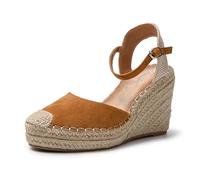 JOMIX Sandali Donna Estive Ciabatte Ragazze Espadrillas Eleganti Zeppa Pantofole Fibbia Casual Mare Spiaggia SD9374 (Marrone Camel,36)