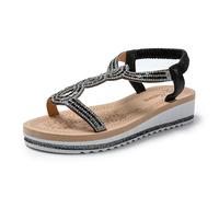 JOMIX Sandali Donna Estivi Ciabatte Ragazze Eleganti con Zeppa Gioiello e Chiusura Elastica Regolabile SD8105 (Nero,41)