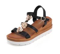 JOMIX Sandali Estivi da Donna Comode Zeppe Aperte Eleganti e Alla Moda WWS250361-1 (Nero,37)