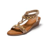 JOMIX Sandali Estivi da Donna Eleganti Scarpe da Spiaggia Open Toe Bohémien Comode e Semplici SD9353-10 (Oro,36)