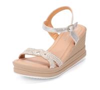 JOMIX Sandali Estivi Donna Tacco Zeppa Eleganti Scarpe con Cinturino Regolabile Decorato Strass Moda per Cerimonia Estate Vacanza WWS250205 Argento 39