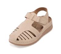 JOMIX Sandali Ortopedici Donna Estivi Punta Chiusa Scarpe Signora a Strappo Comode Traspiranti e Plantare Morbido da Anziane WOX250652 Beige 36