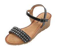 JOMIX Sandali Zeppa Donna Estivi Comodi Eleganti Platform Plateau Alte Tacco Largo Mare Spiaggia SD8212-1 (Nero, 36)