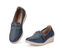 JOMIX Scarpe Casual da Donna con Tacco a Zeppa Design Semplice e alla Moda Leggere e Traspiranti Senza Lacci Libere di Essere Indossate e Tolte WSS250190-3 (Navy,36)