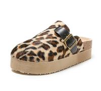 JOMIX Zoccoli Donna con Zeppa Ciabatte Invernali Comodi da Casa Pelle Scamosciata Pantofole da Inverno con Suola in Sughero Sabot con Fibbia e Motivi Animalier WCT255086 Leopardata Chiaro 38