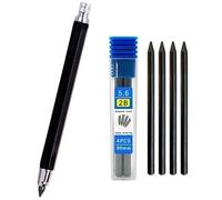 JOMPENS Set di matite meccaniche in metallo da 5,6 mm con clip meccanica in metallo, matita in grafite e 4 mine per costruzione, disegno, artigianato, schizzi artistici (penna nera e 4 mine)