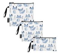 Jon Klassen Style Fox Sky Blue Lavanda Bianco 3 pezzi riutilizzabile Zipper Snack Bag Portatile Emergenza Cibo Borsa per Picnic Lavoro Viaggi Ufficio