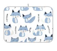 Jon Klassen Style Fox Sky Blue Lavanda Bianco Tappetino da cucina Contatore Stendipiatti opaco XL Tappetino scolapiatti per cucina 45 x 61 cm
