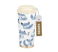 Jon Klassen Style Fox Sky Blue Lavanda White Travel Coffee Tumbler con coperchio Tazza da caffè On The Go in acciaio inox per bevande calde e fredde 500 ml a prova di perdite