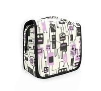Jon Klassen Style Robot Design Viola Makeup Bag con gancio appeso Borse da viaggio Cosmetici leggeri per le donne Accessori da viaggio