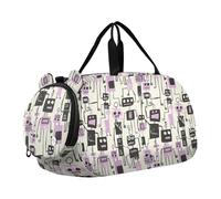 Jon Klassen Style Robots Design Purple Girl Gym Duffel Bag con scomparto per scarpe Grande capacità Weekender Pernottamento Dance Bag per viaggi, sport, fitness e allenamento