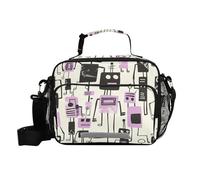 Jon Klassen Style Robots Design Purple Womens Lunch Bag Large Lunch Box con tracolla Ladies Kitchen