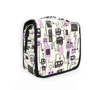 Jon Klassen Style Robots Design Purplravel borsa da toilette con gancio per appendere Essentials tote bag verticale autoportante