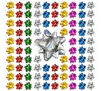 Jonami 100x Fiocchi Regalo Piccoli Fiocchi Decorativi Autoadesivi - Fiocco Pronto per Natale, Compleanno e Matrimonio, Ø 5 cm, Olografici Multicolore