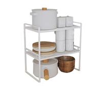 JONASHER Scaffale organizer per armadio da cucina, confezione da 2, impilabile, in metallo, resistente, per casa, ufficio, piano di lavoro, dispensa, sotto il lavandino, bianco, altezza 36 cm