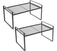 JONASHER Scaffale organizer per armadio da cucina, confezione da 2, impilabile, in metallo, resistente, per casa, ufficio, piano di lavoro, dispensa, sotto il lavandino, nero, altezza 36 cm