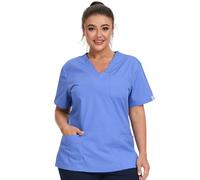 JONATHAN UNIFORM Casacca Medico Donna Divisa Infermiere Uniformi Sanitarie Top, Divisa Sanitaria Donna a Manica Corta Scollo V (Celeste, M)
