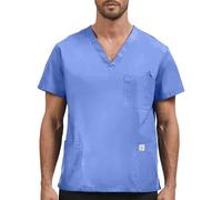 JONATHAN UNIFORM Divisa Medico Uomo Casacca Sanitaria Cotone 3 Tasche Manica Corta, Scollo V Casacca Medico Dentista per OSS Infermiere Sala Operatoria (Azzurro, XL)