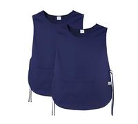 JONATHAN UNIFORM Set da 2 Pezzi Unisex Grembiule da Lavoro 3 Tasche Grembiule Maestra Asilo Cucina Estetista, Casacca Sanitaria Senza Maniche per Farmacia (Navy blu, M)