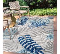 JONATHAN Y AMC100A-8 TROPICI Foglie di palma foglie interni tappeti per esterni, costieri, contemporanea, camera da letto, cucina, cortile, patio, non spargimento, grigio/blu, 240 cm X 300 cm
