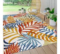 JONATHAN Y AMC100B-5 TROPICI Foglie di palma da esterno tappeto esterno, costiero, pulizia facile contemporanea, camera da letto, cortile, patio, non spargimento, crema/arancia, 150 cm X 240 cm
