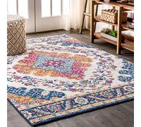 JONATHAN Y BMF106A-4 Bohemian Flair Boho Vintage Medaglion Interno Area interna tappeto, tradizionale, facile pulizia di transizione, soggiorno, non spargimento, blu/multi, 120 cm X 180 cm