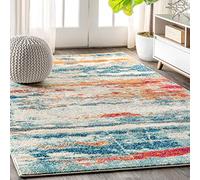 Jonathan Y CTP102C-8 Pop Contemporaneo Moderno Astratto Astratto pennellata Tappeto Interno, Transizione, Bohémien, Pulizia Vintage Facile, Soggiorno, Non spargimento, Crema/Blu, 240 cm X 300 cm