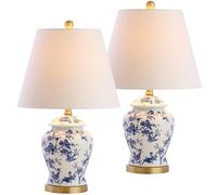 JONATHAN Y JYL3005A-SET2 Lampade da Tavolo Penelope 56 cm Chinoiserie Lampada da Tavolo Classica,Cottage,Tradizionale,per Camera da Letto, Soggiorno, Ufficio, Tavolino, Blu, Bianco , Set da 2
