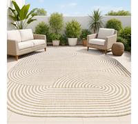 JONATHAN Y Margot SHP201B-9 Tappeto moderno a righe con arco geometrico crema/naturale, 2,7 x 3,7 m, adatto per interni ed esterni, adatto agli animali domestici, non perde pelo, antimacchia, facile