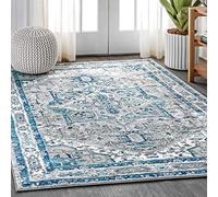 JONATHAN Y MDP106A-13 Tappeto moderno vintage con medaglione grigio chiaro/blu, 3 x 4 m, adatto agli animali domestici, non perde pelo, resistente alle macchie, facile da pulire, per casa, camera da