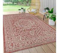 JONATHAN Y SMB101A-8 Sinjuri Medallion Textured Fabric Rug for Indoor and Outdoor Use, Easy Care for Bedroom, Kitchen, Garden, Patio, Non-Shedding, 240 cm x 300 cm, Red/Taupe