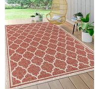 JONATHAN Y SMB109C-5 Trebol Tappeto marocchino a traliccio strutturato per interni ed esterni, moderno, costiero, bohémien, facile da pulire, cortile, patio, rosso/beige, 150 cm X 240 cm