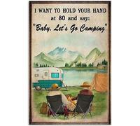 JONBT Targa vintage in metallo con scritta in lingua inglese "I Want to Hold Your Hand at 80 and Say Baby Let's Go Camping BarTavernPubClub, decorazione da parete per uomo 20,3 x 15,2 cm
