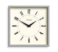 Jones Clocks® Box orologio da parete | Orologio quadrato retrò | 25cm | Grigio | Numeri facili da leggere | Orologio da cucina perfetto o orologio da ufficio