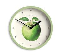 Jones Clocks® Fruit orologio da parete | Piccolo orologio rotondo | 20cm | Verde | Opera d'arte botanica illustrata della mela | Ideale per cucina e sala da pranzo.