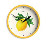 Jones Clocks® Fruit wall clock | Small round clock | 20cm | Yellow | Botanical illustrated lemon dial | Ideal for kitchen and dining rooms.