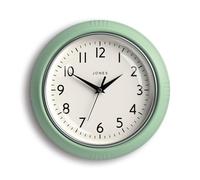 Jones Clocks® Ketchup wall clock | Round retro diner clock | 25cm | Neo mint green | Ideal for the kitchen, living room, office or bedroom | Easy to read numbers