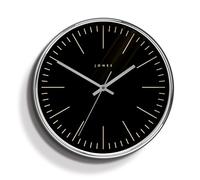 Jones Clocks Orologio da parete Twilight Silver, design moderno, cassa lucida e quadrante nero, diametro 30 cm