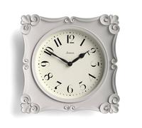 Jones Clocks® Rialto wall clock | Ornate vintage style square clock | 25cm | Overcoat grey | Ideal for the living room or bedroom