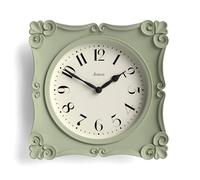 Jones Clocks® Rialto wall clock | Ornate vintage style square clock | 25cm | Sage green | Ideal for the living room or bedroom