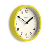 Jones Clocks® Spin orologio da parete | Piccolo orologio rotondo moderno | 20cm | Giallo | Numeri facili da leggere | Ideale per cucina, ufficio, cameretta o qualsiasi piccolo spazio