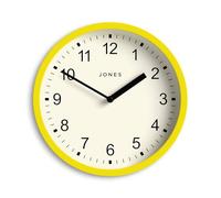 Jones Clocks® Spin wall clock | Small modern round clock | 20cm | Yellow | Easy to read numbers | Ideal for kitchen, office, children’s room or any small space