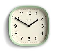 Jones Clocks® Sprite orologio da parete | Orologio quadrato rotondo retrò moderno | 25cm | Neo verde menta | Numeri facili da leggere | Perfetto per la cucina o l'ufficio